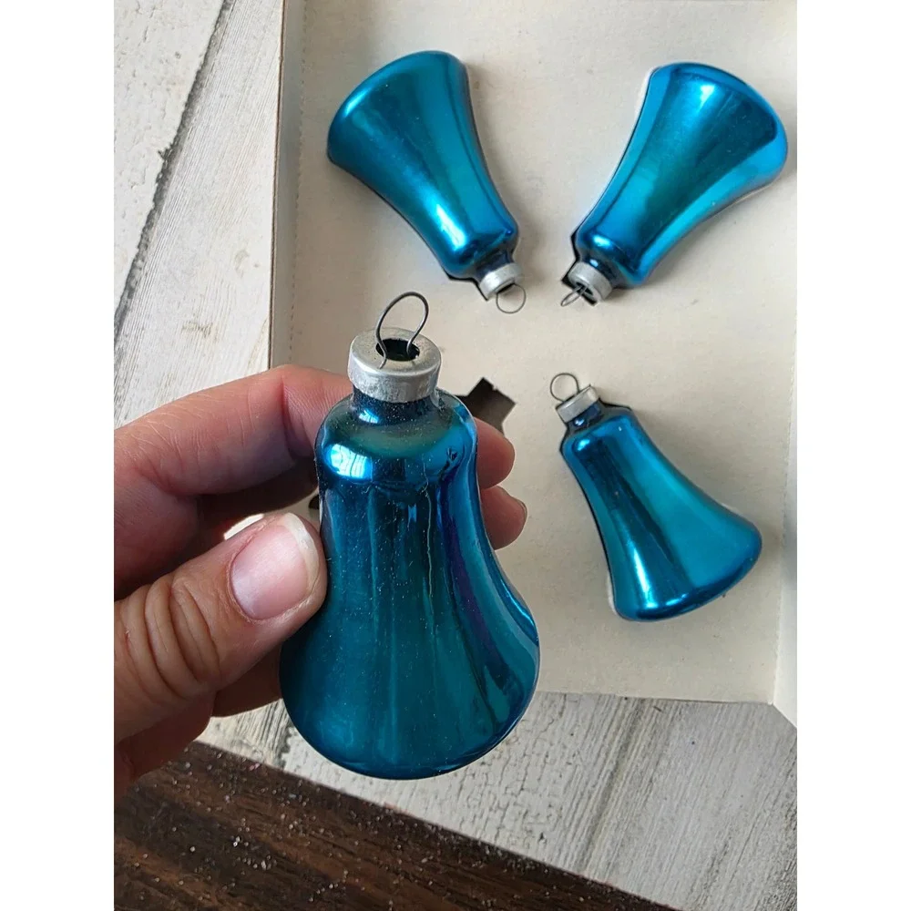 Vintage Franke Blue Bell mercury glass ornament set box Xmas tree